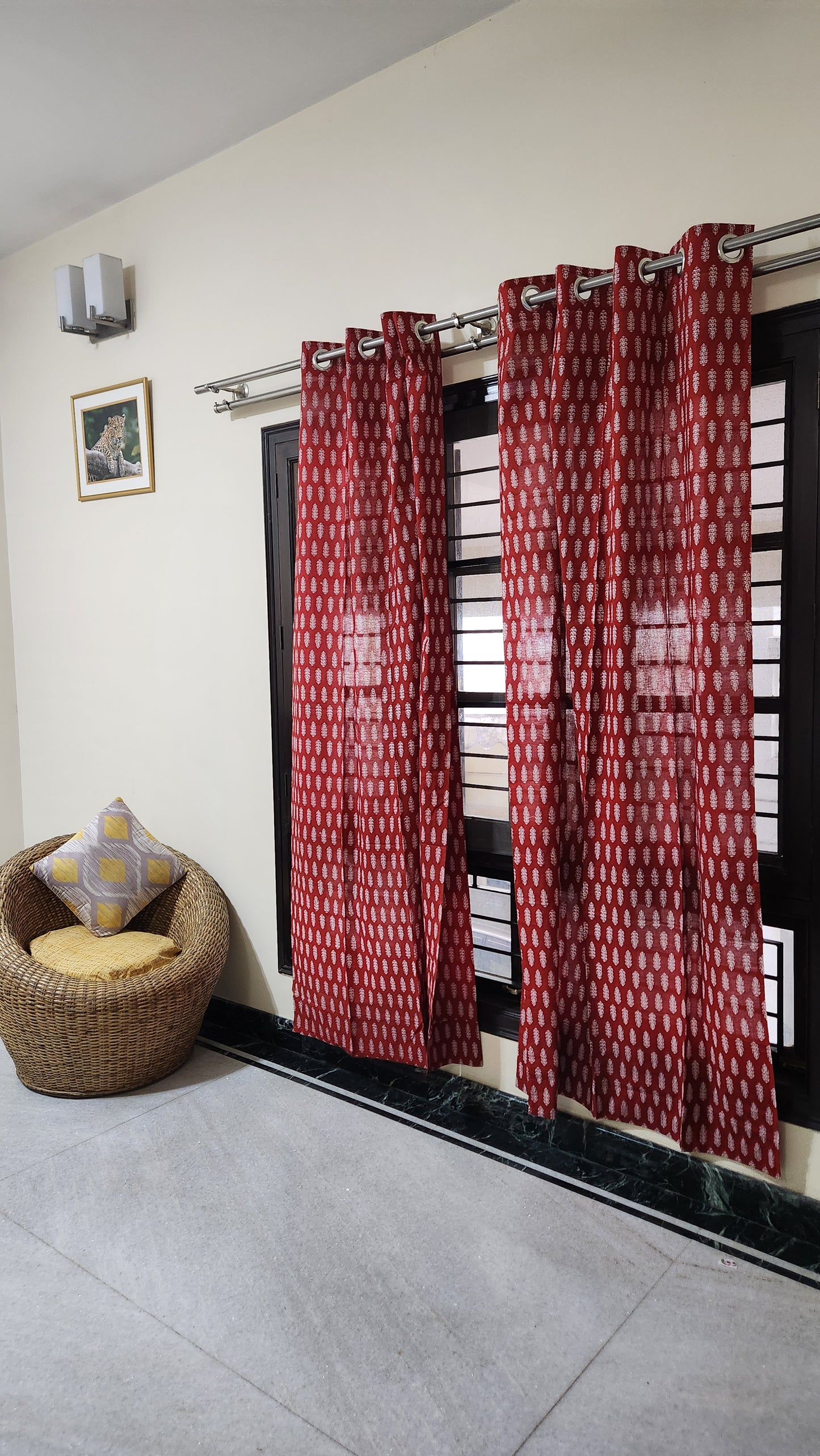 Hand block printed curtain_red1