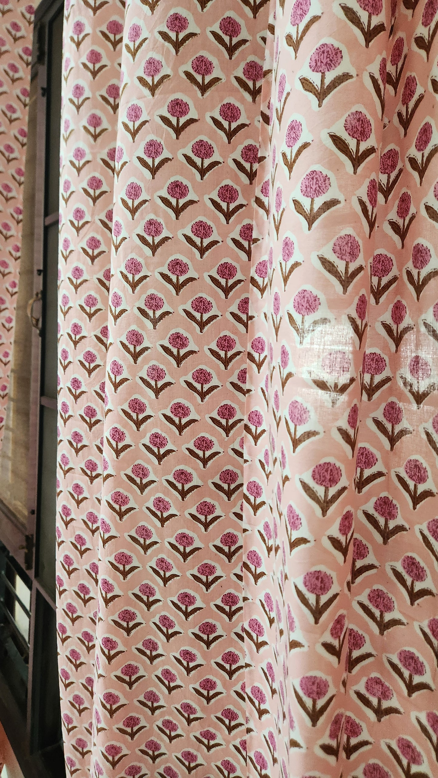 Hand block printed curtain_peach