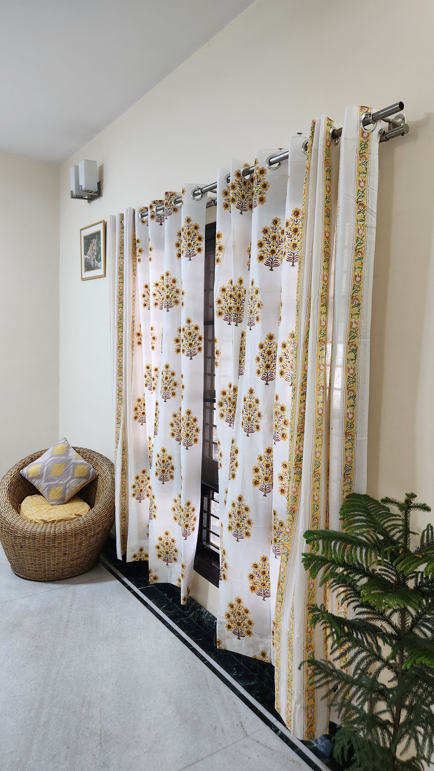 Hand block printed curtain_white&yellow2