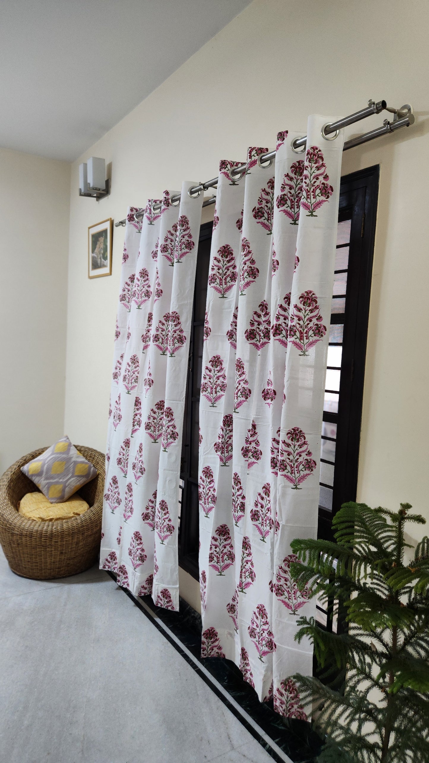 Hand block printed curtain_white floral4