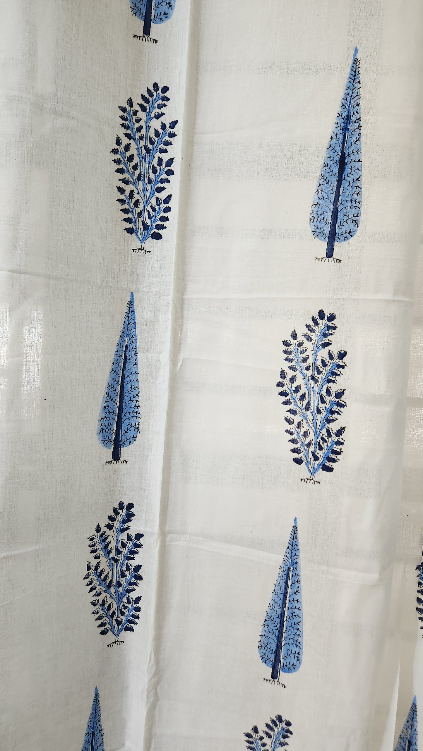 Hand block printed curtain_white&blue
