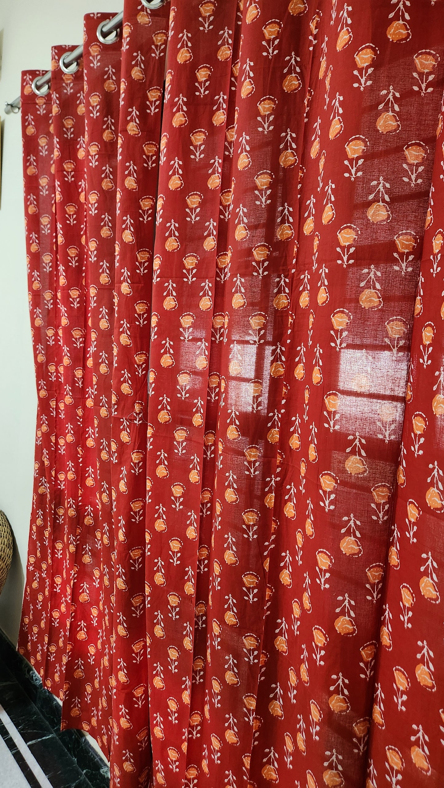 Hand block printed curtain_red2