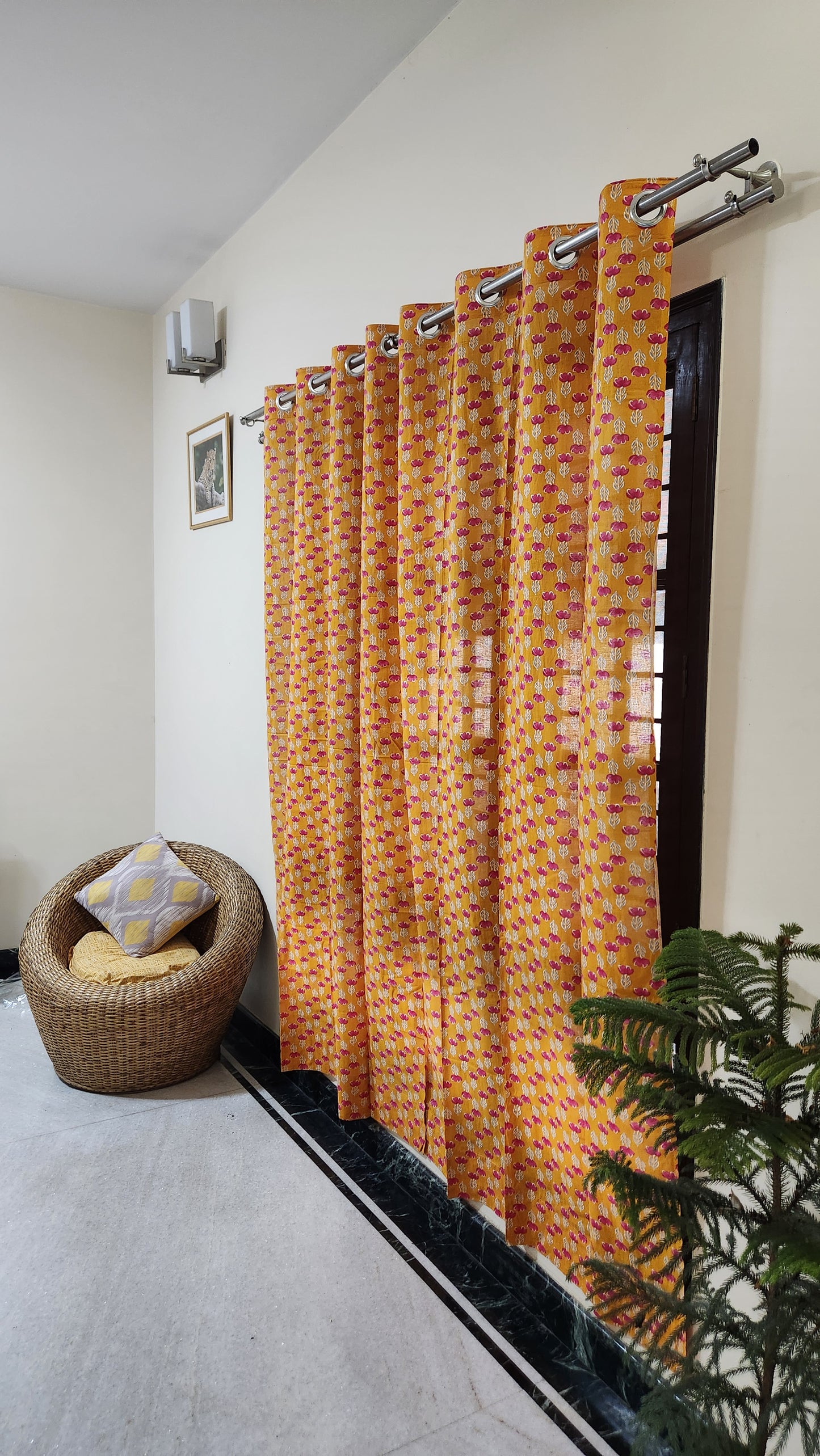 Hand block printed curtain_orange