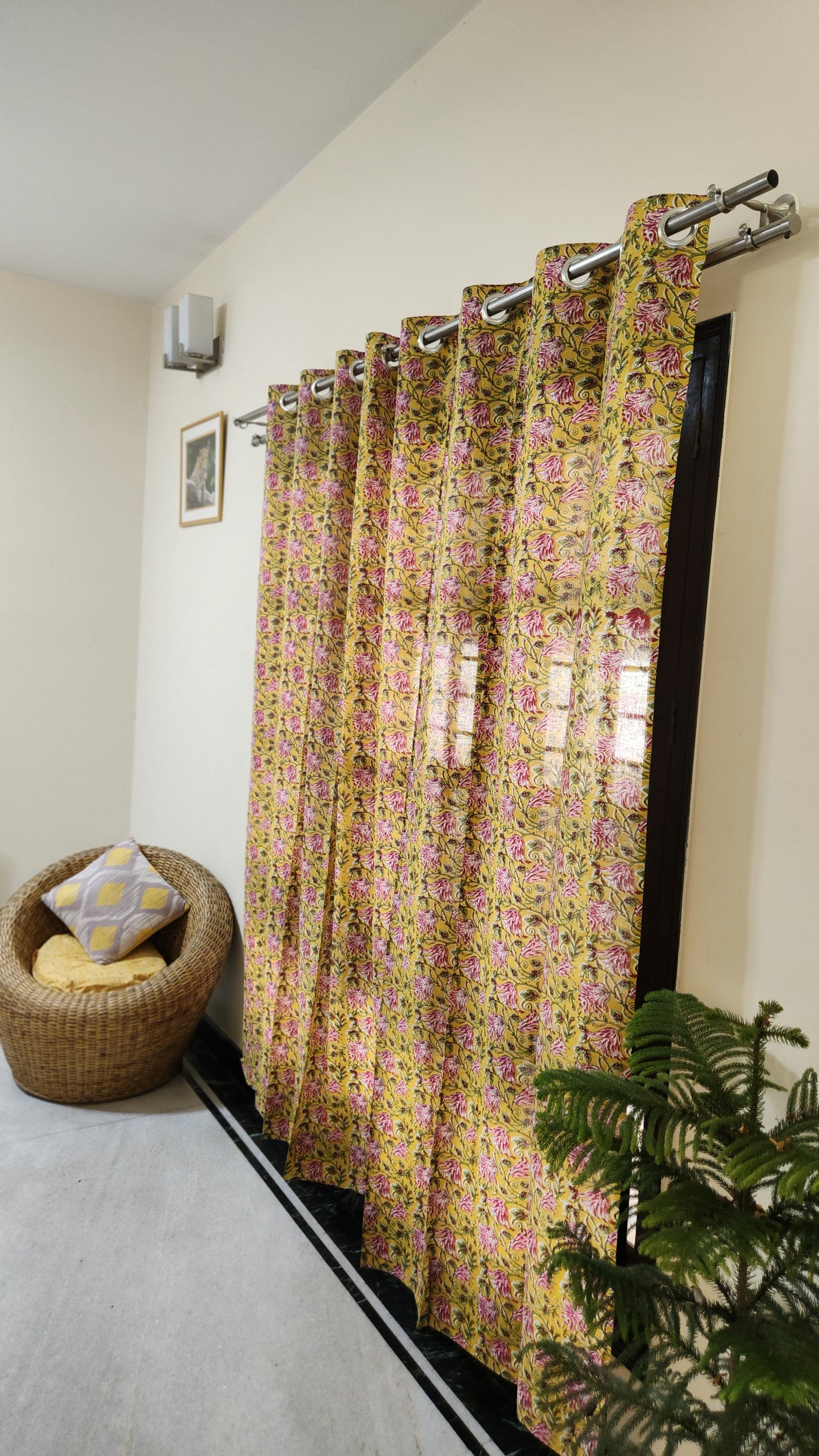 Hand block printed curtain_yellow