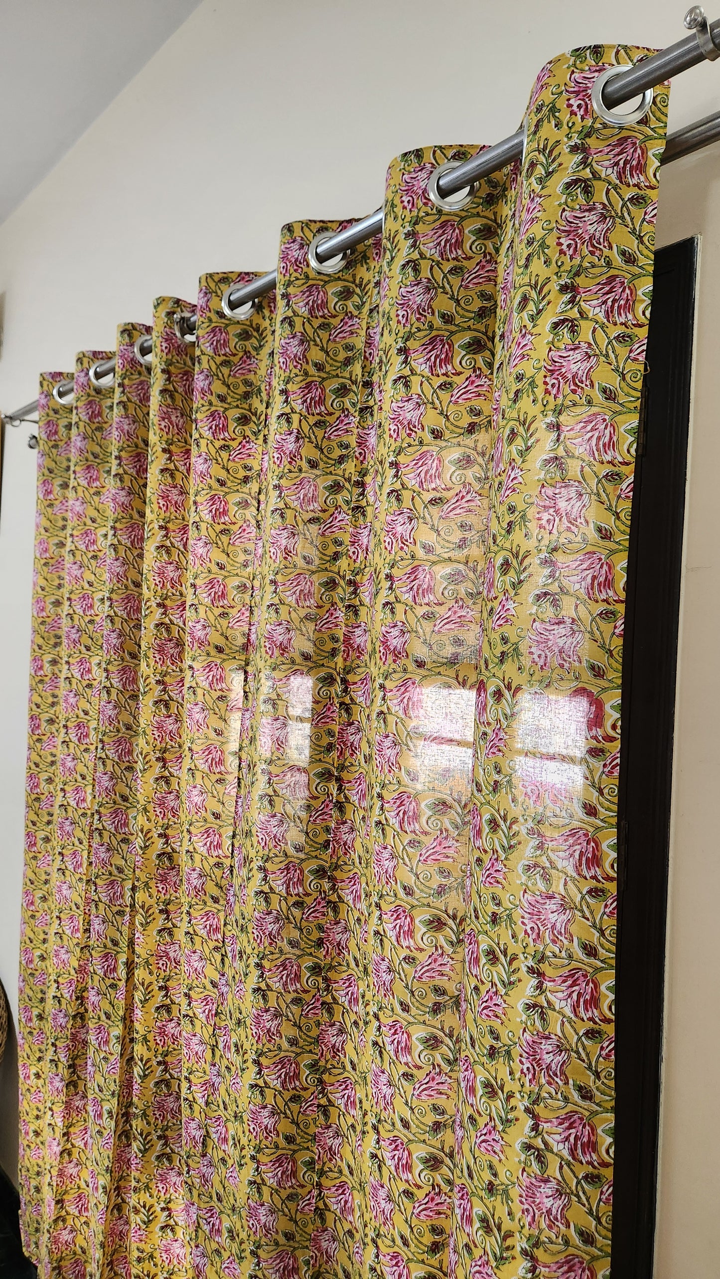 Hand block printed curtain_yellow