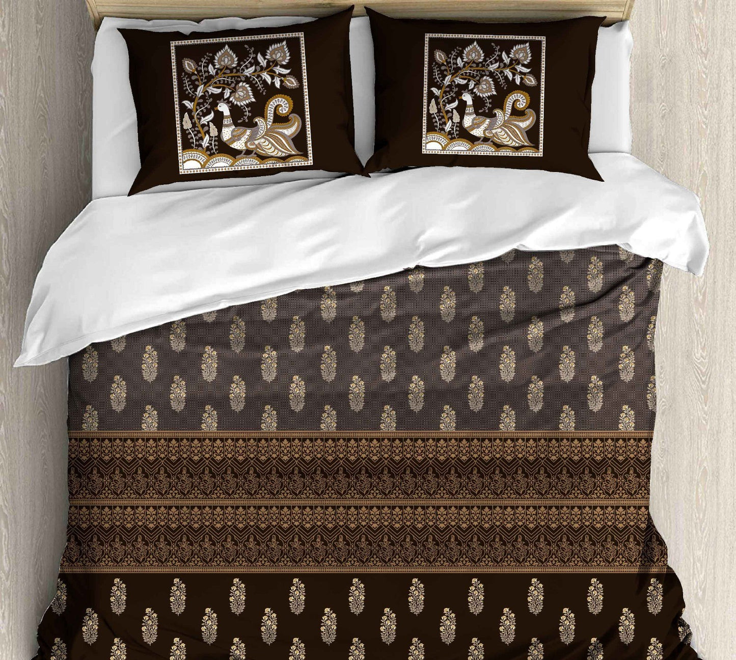Cotton Printed bedsheet - PEACOCK print - Jumbo King size - Brown colour