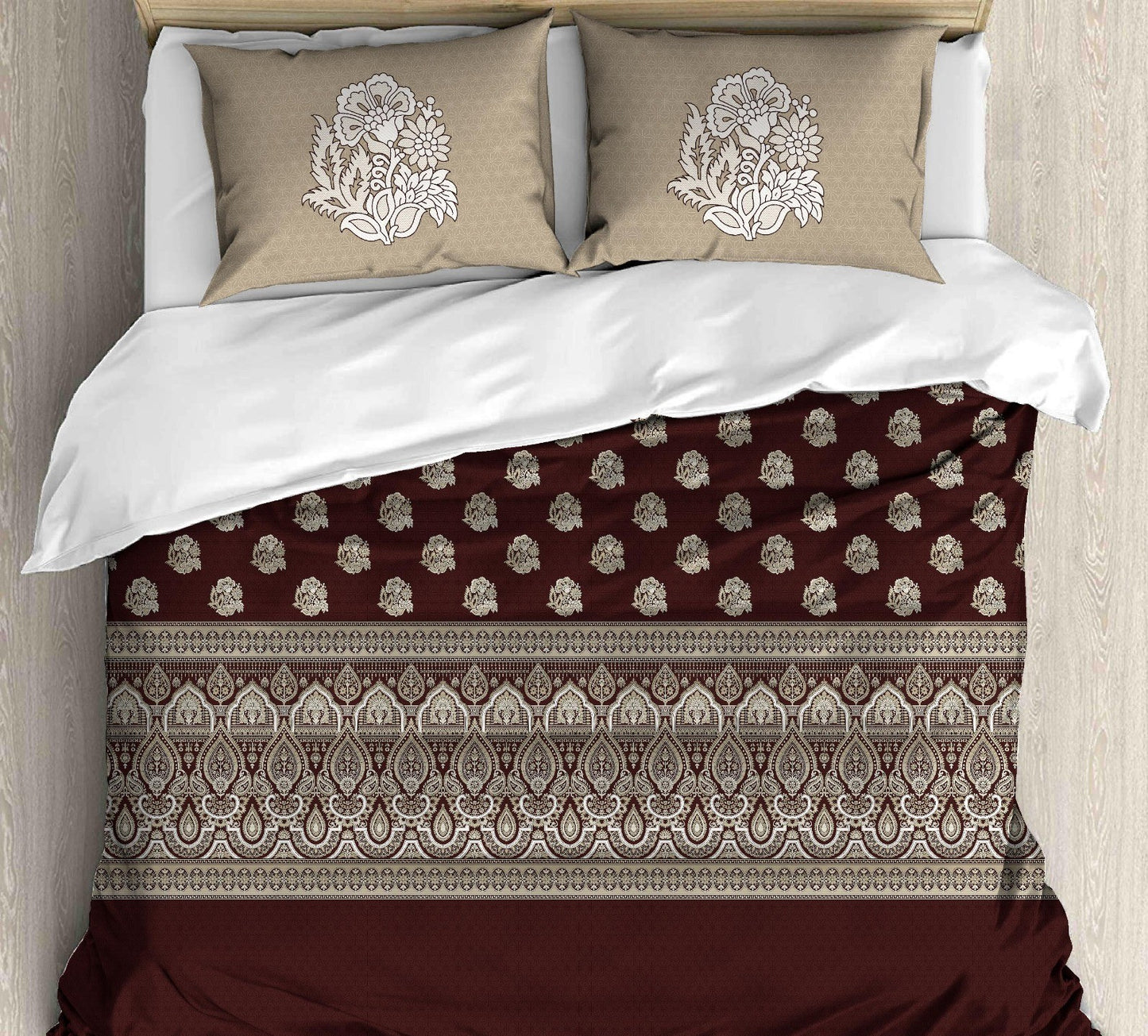 Cotton Printed bedsheet - FLOWER print - Jumbo King size - Maroon colour