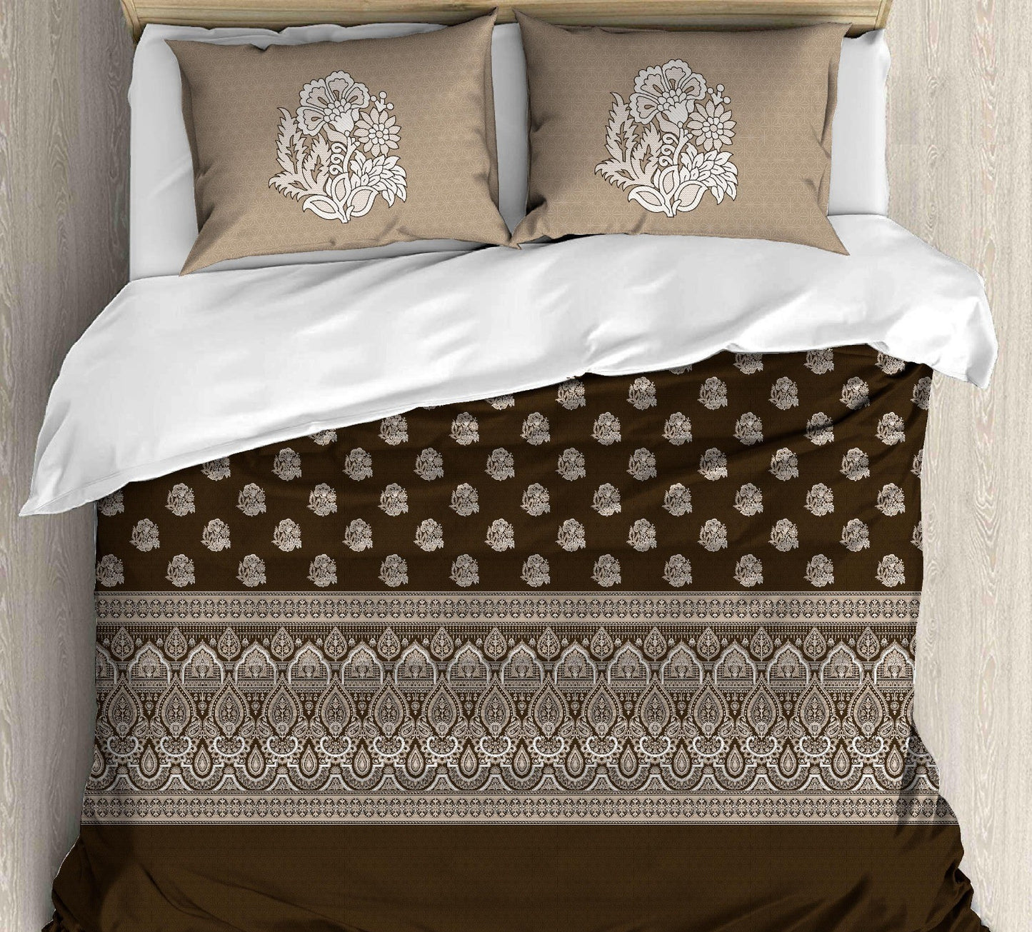 Cotton Printed bedsheet - FLOWER print - Jumbo King size - Brown colour