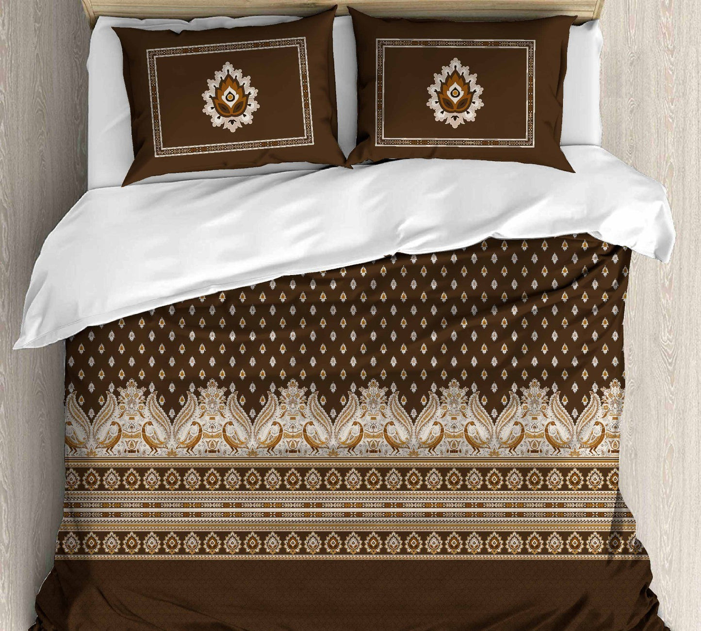 Cotton Printed bedsheet - DIYA print - Jumbo King size - Brown colour