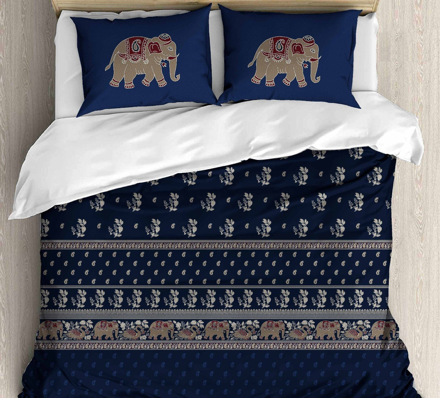 Cotton Printed bedsheet - ELEPHANT print - Jumbo King size - Blue colour