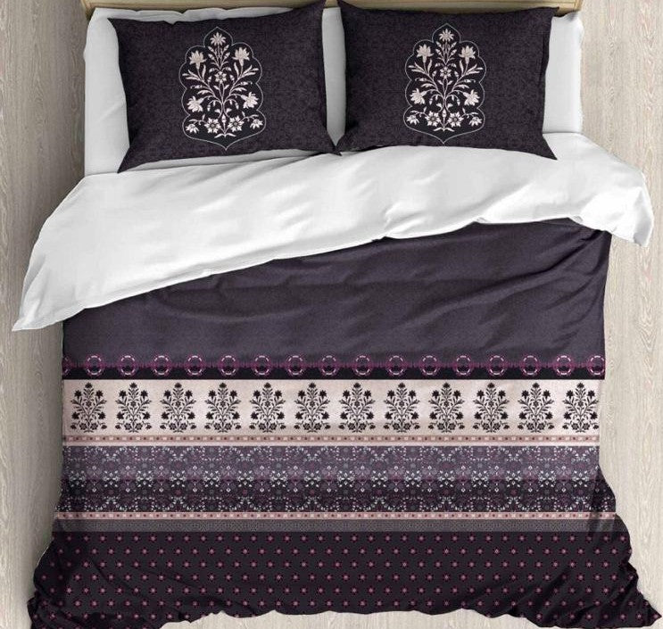 Cotton Printed bedsheet - FLOWER 3 print - Jumbo King size - Purple colour