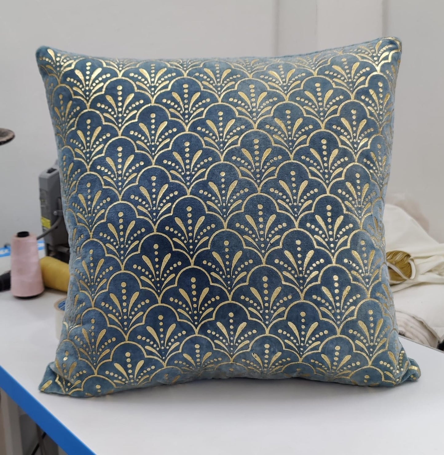 Velvet foil printed Cushion Cover - Blue colour1