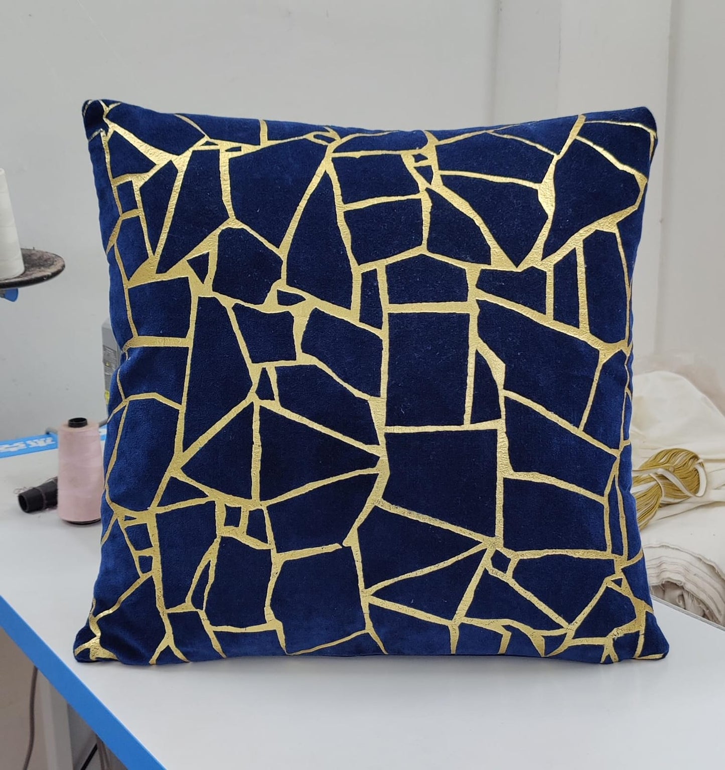 Velvet foil printed Cushion Cover - Blue colour11