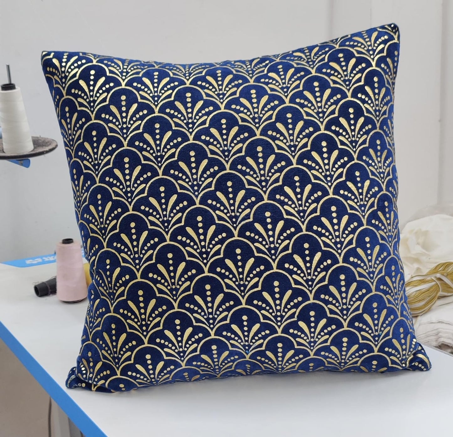 Velvet foil printed Cushion Cover - Blue colour12