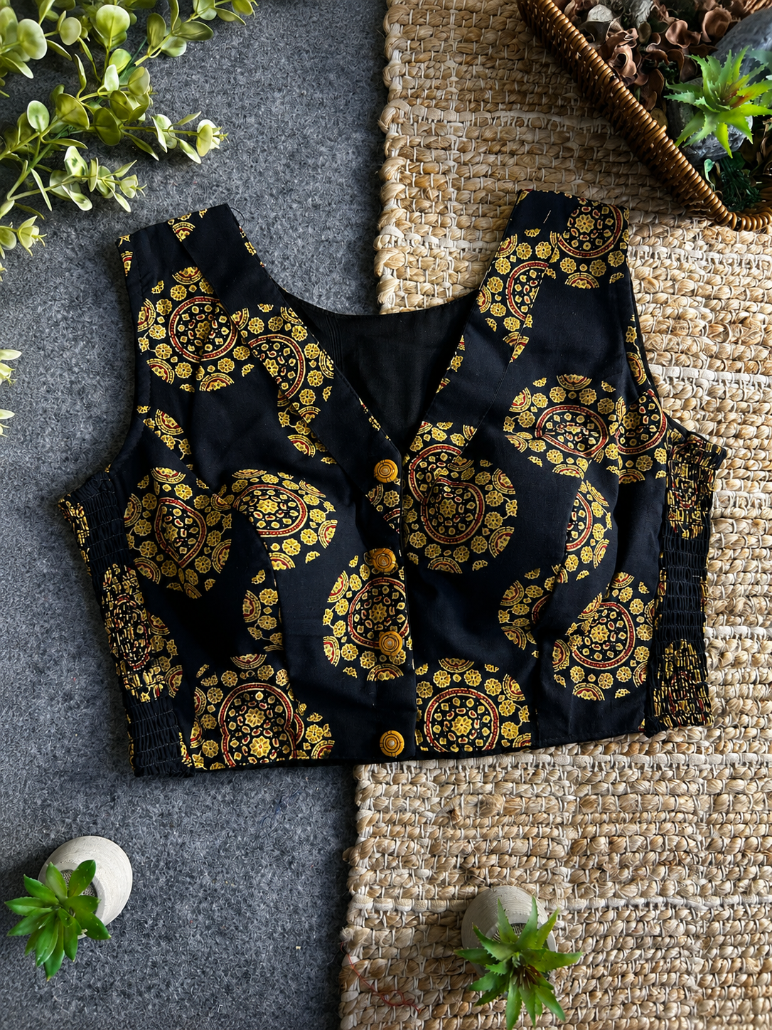 Comfort Fit Ajrakh Blouse - Black