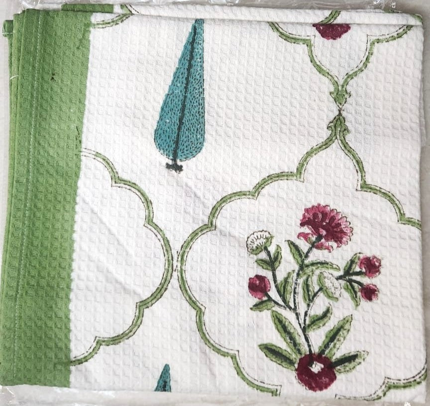 Hand block printed towel_green