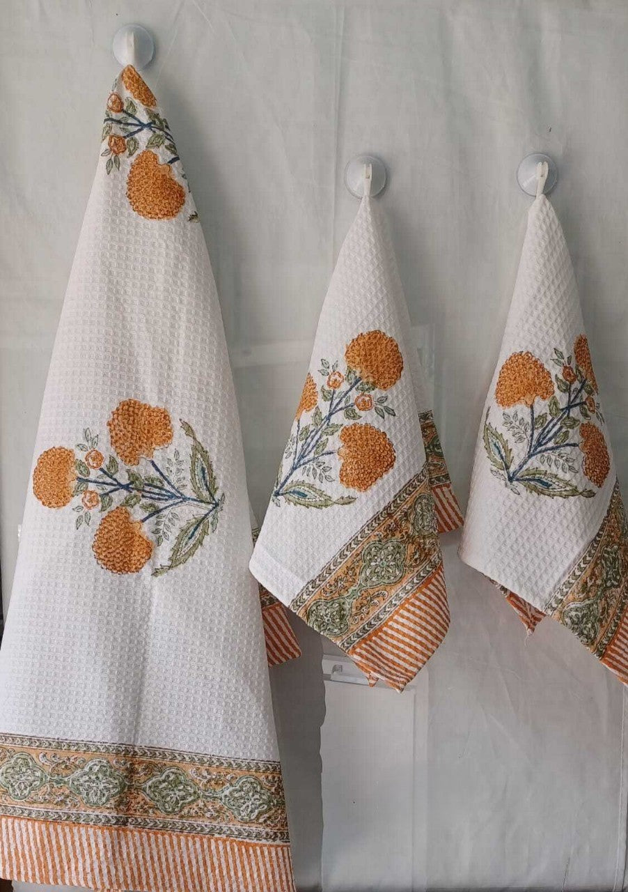Hand block printed towel_orange