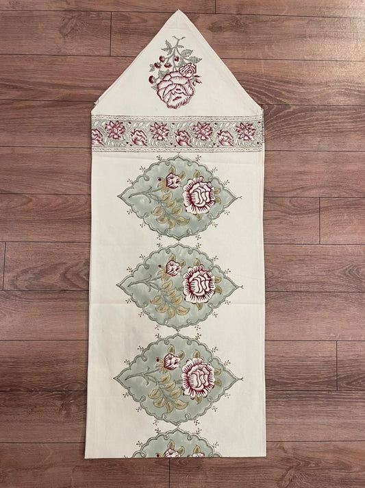 Handblock printed table runner_Floral print_Rose