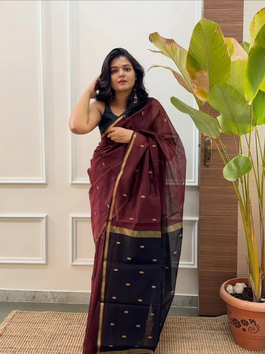 Maheshwari Silk - Maroon&Black