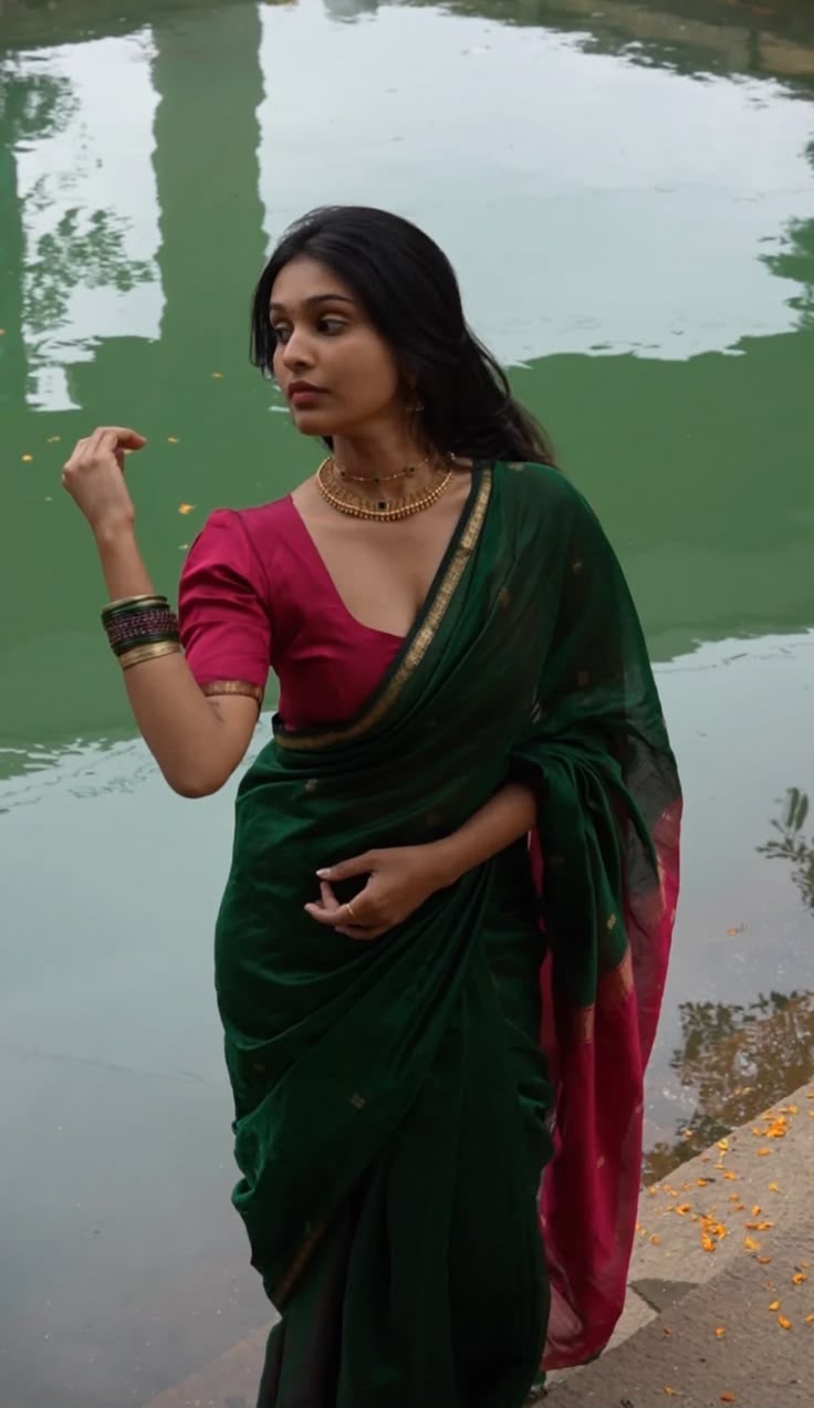 Maheshwari Silk - Green&Pink