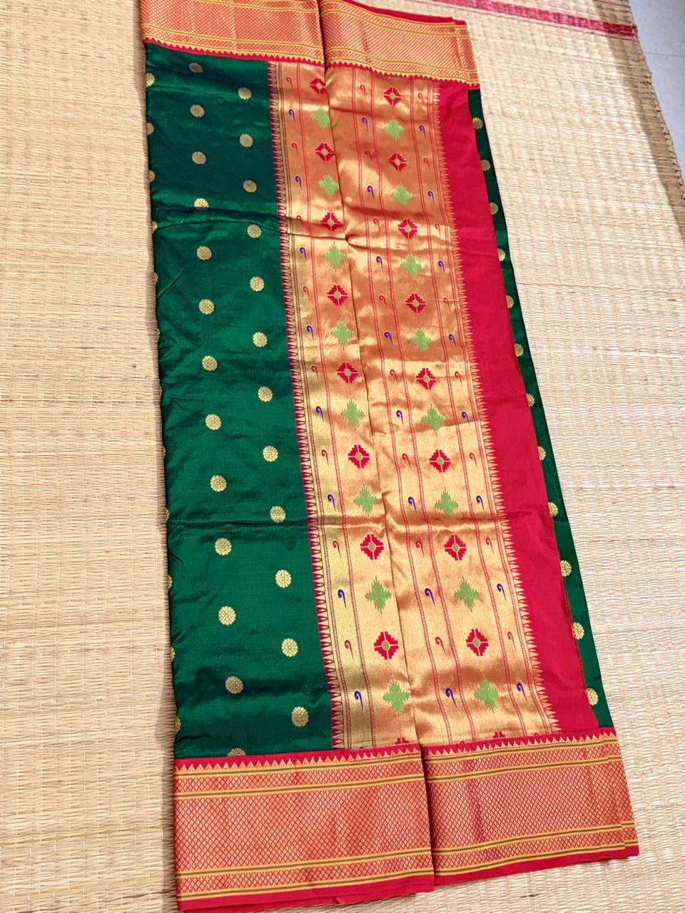 Paithani Silk saree (Butta) - Green&Red