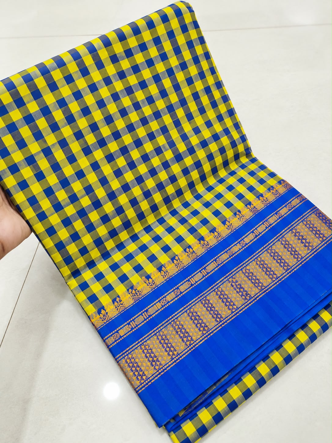 Ilkal Cotton Silk - Yellow&Blue