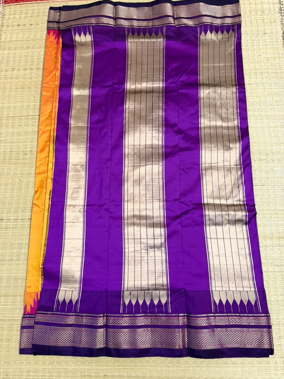 Ilkal Silk saree (Small Butta with temple border) - Orange&Purple