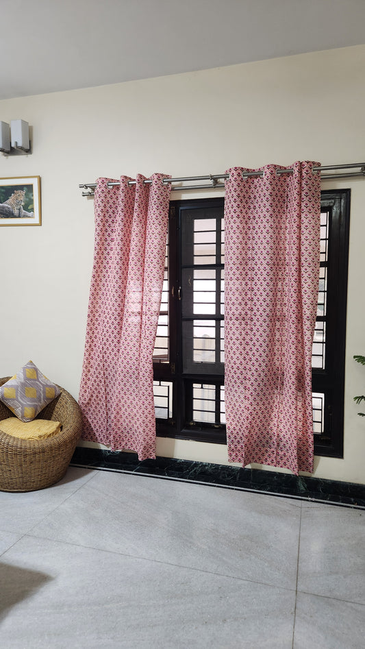 Hand block printed curtain_peach