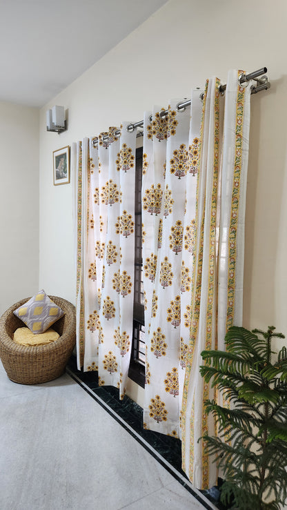 Hand block printed curtain_white&yellow2