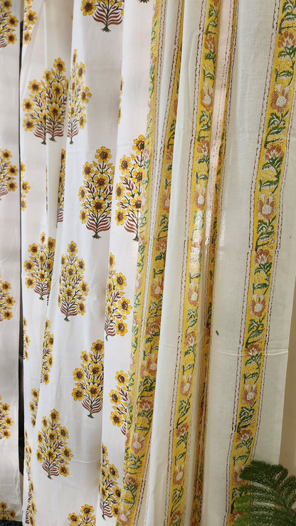 Hand block printed curtain_white&yellow2