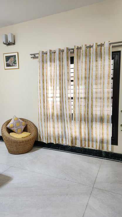 Hand block printed curtain_white&yellow3
