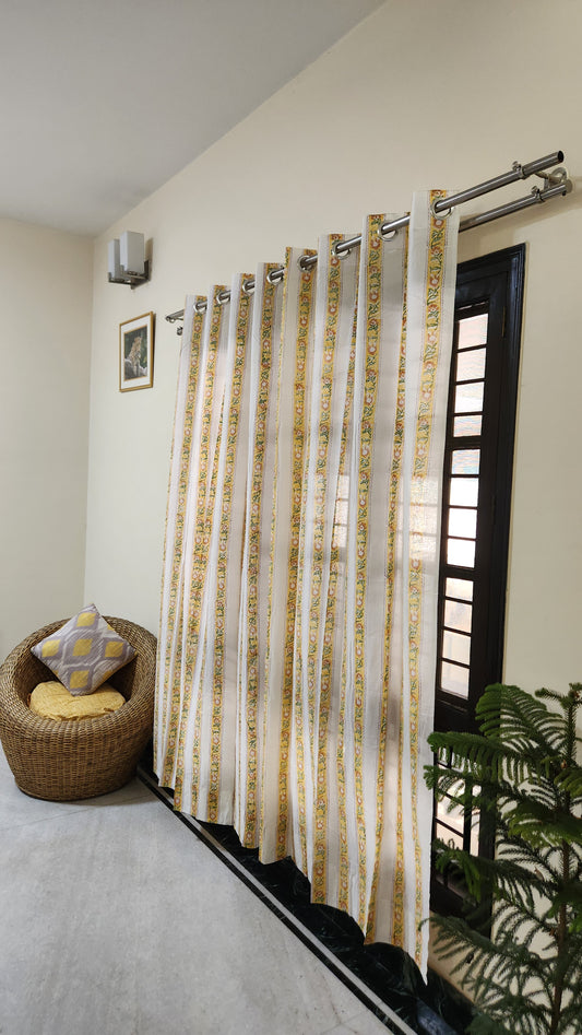 Hand block printed curtain_white&yellow3