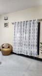 Hand block printed curtain_white&blue