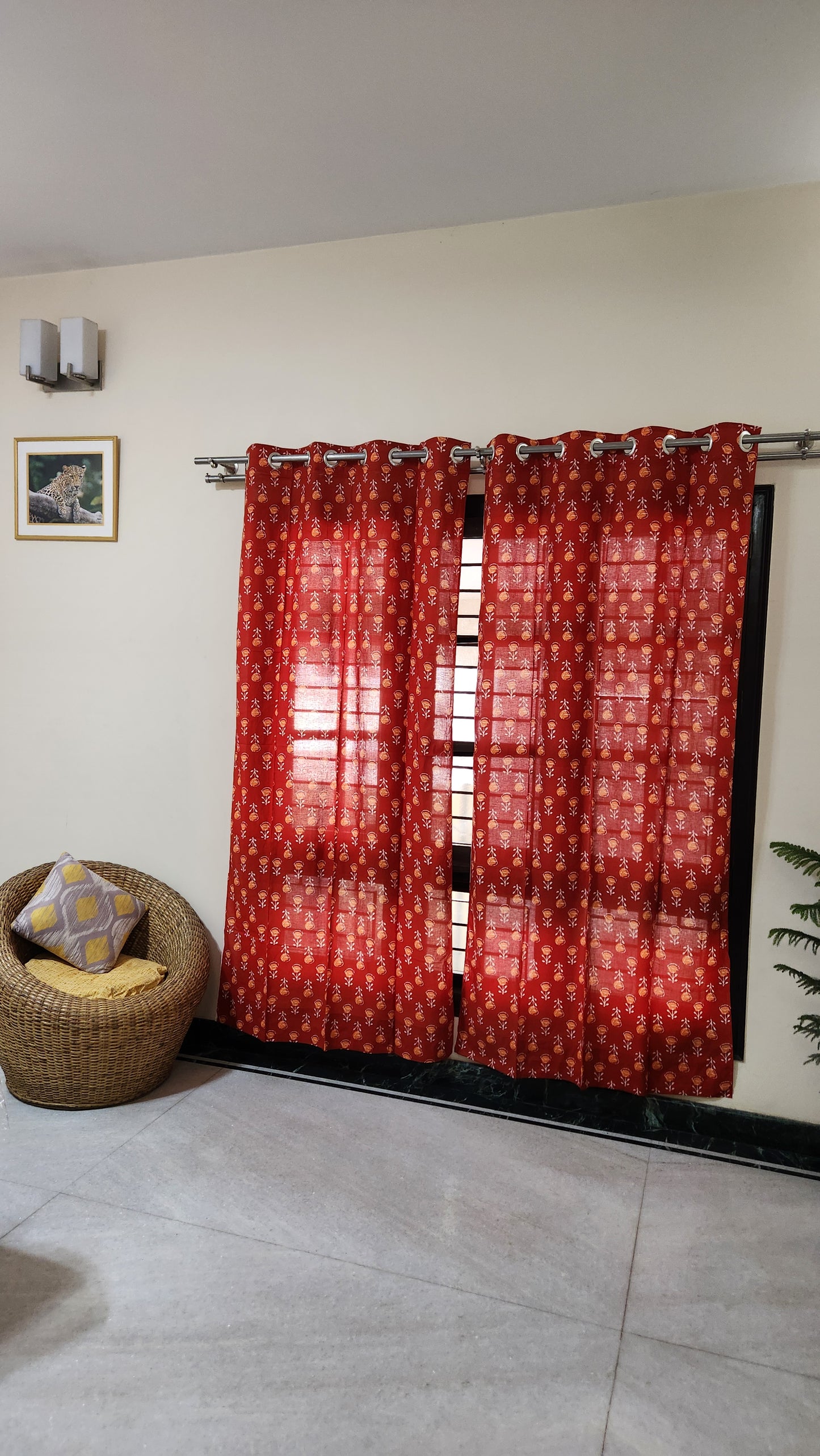 Hand block printed curtain_red2