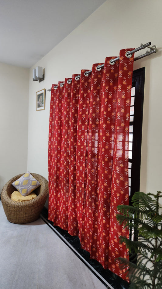 Hand block printed curtain_red2