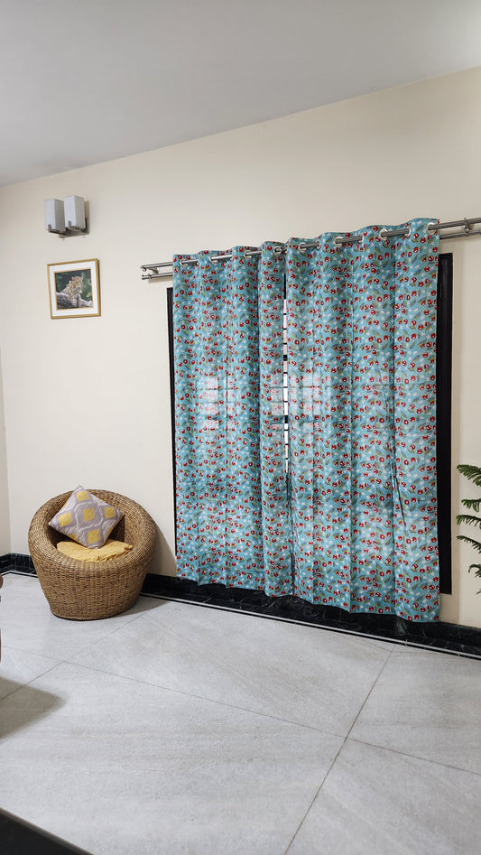 Hand block printed curtain_blue2