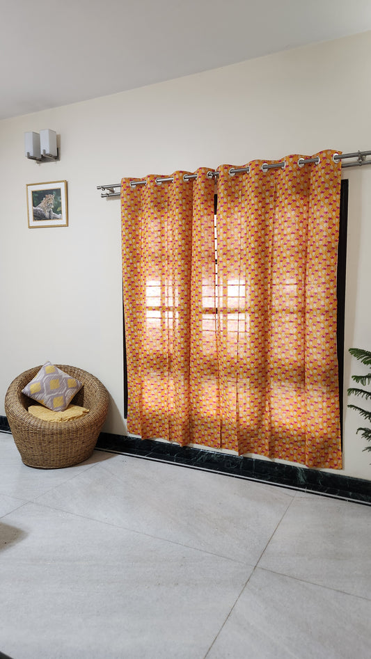 Hand block printed curtain_orange