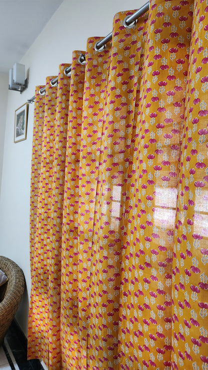 Hand block printed curtain_orange