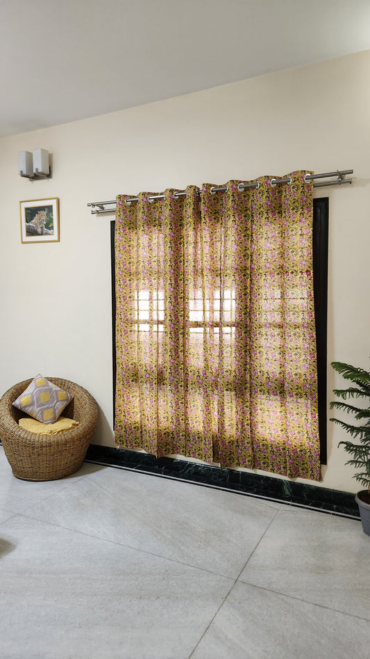 Hand block printed curtain_yellow
