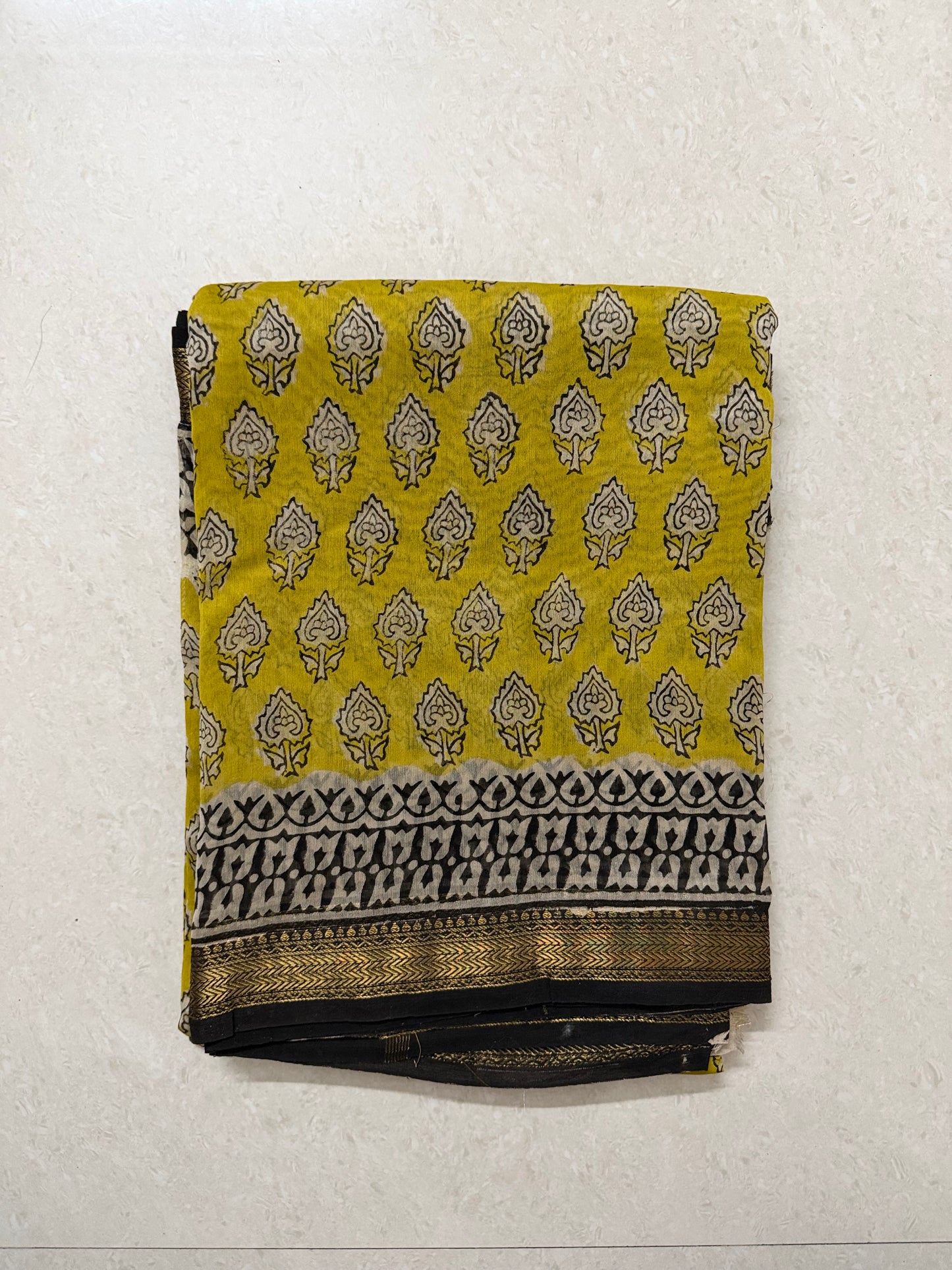 Maheshwari Cotton Saree - Yellow&Black