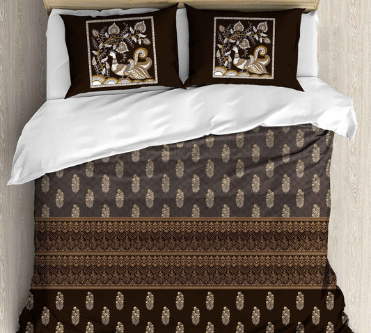 Cotton Printed bedsheet - PEACOCK print - Jumbo King size - Brown colour