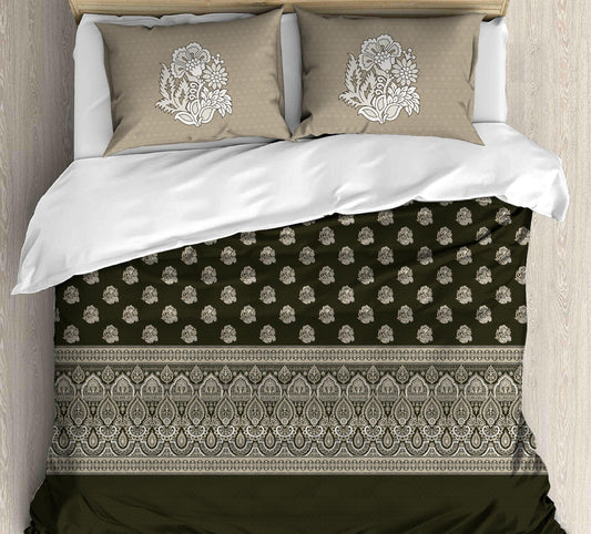 Cotton Printed bedsheet - FLOWER print - Jumbo King size - Green colour