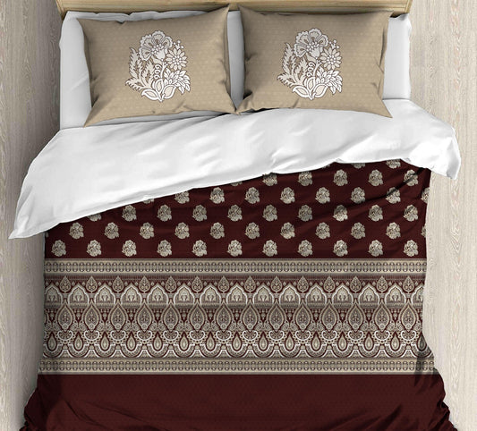 Cotton Printed bedsheet - FLOWER print - Jumbo King size - Maroon colour