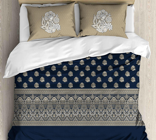 Cotton Printed bedsheet - FLOWER print - Jumbo King size - Blue colour