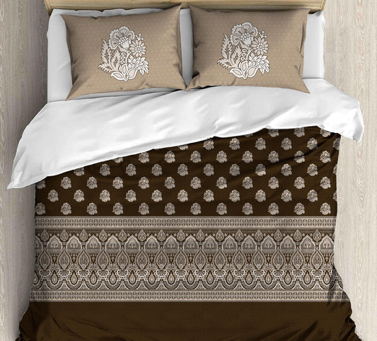 Cotton Printed bedsheet - FLOWER print - Jumbo King size - Brown colour
