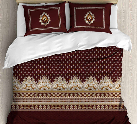 Cotton Printed bedsheet - DIYA print - Jumbo King size - Maroon colour