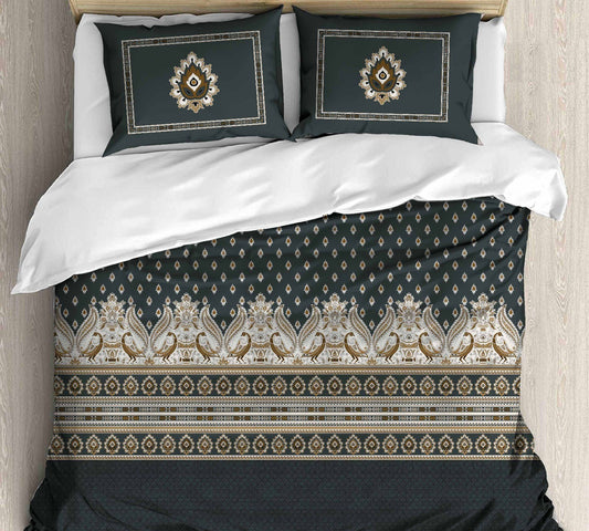 Cotton Printed bedsheet - DIYA print - Jumbo King size - Grey colour