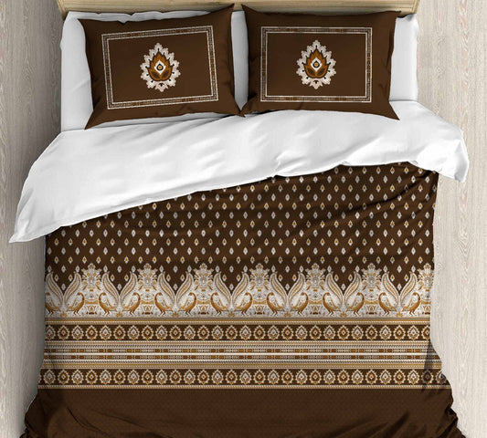 Cotton Printed bedsheet - DIYA print - Jumbo King size - Brown colour
