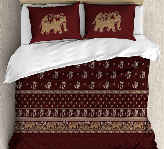 Cotton Printed bedsheet - ELEPHANT print - Jumbo King size - Maroon colour