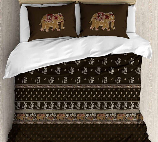 Cotton Printed bedsheet - ELEPHANT print - Jumbo King size - Brown colour
